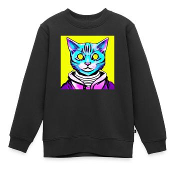 Illustration eines Katzenporträts, Vektor - Kinder Premium Organic Sweatshirt - Schwarz - Vorne - AI Model Kid Female (0cm)