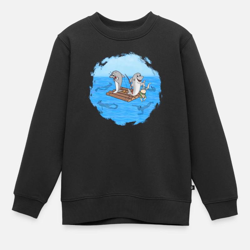 Requins sur radeau - Sweat Premium enfant bio - noir