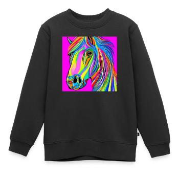Farbenfrohe Illustration eines Pferdes - Kinder Premium Organic Sweatshirt - Schwarz - Vorne - AI Model Kid Female (0cm)