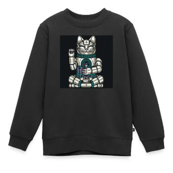 Cyborg Cat Japonais Cyber - Sweat Premium enfant bio - noir - Devant - AI Model Kid Female (0cm)