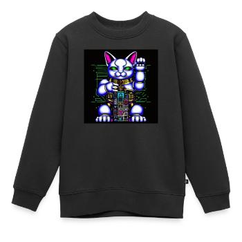 Chat cyborg - Sweat Premium enfant bio - noir - Devant - AI Model Kid Female (0cm)