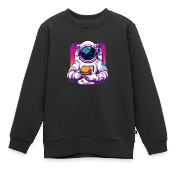 Funky Astronaut im Weltraum mit Hamburger - Kinder Premium Organic Sweatshirt - Schwarz - Vorne - AI Model Kid Female (0cm)