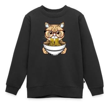 Le chat mignon aime la conception de nouilles ramen - Sweat Premium enfant bio - noir - Devant - AI Model Kid Female (0cm)
