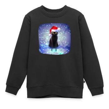 Chat enveloppé dans des lumières de Noël - Sweat Premium enfant bio - noir - Devant - AI Model Kid Female (0cm)