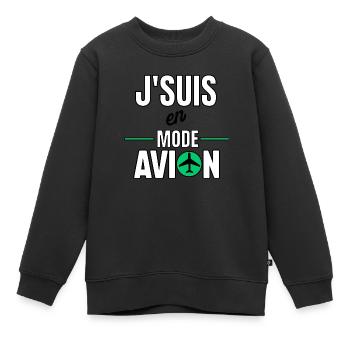 J’suis en mode avion - Sweat Premium enfant bio - noir - Devant - AI Model Kid Female (0cm)