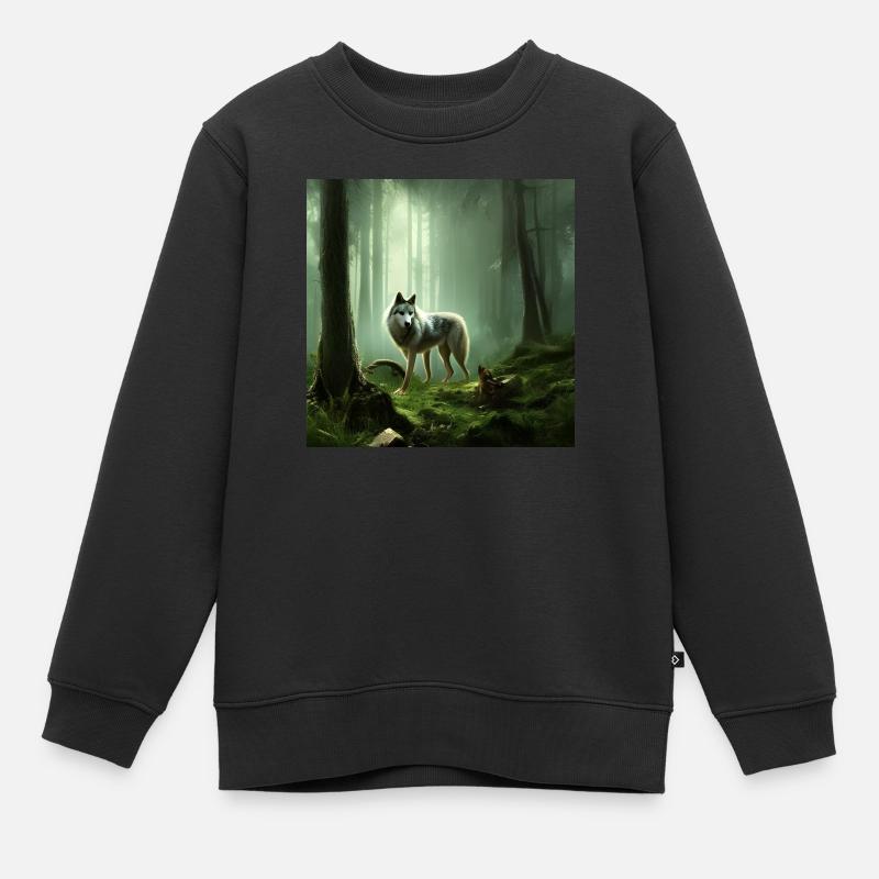 Loup dans la forêt verte - Sweat Premium enfant bio - noir
