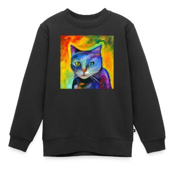 Fantasieporträt einer Katze - Kinder Premium Organic Sweatshirt - Schwarz - Vorne - AI Model Kid Female (0cm)