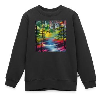 Aquarell Fluss im Wald - Kinder Premium Organic Sweatshirt - Schwarz - Vorne - AI Model Kid Female (0cm)