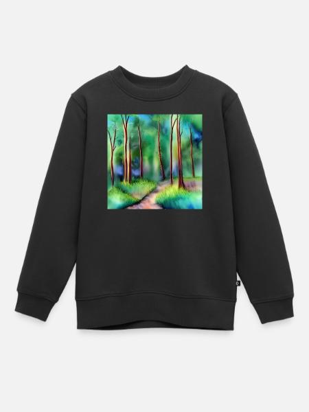 Route forestière aquarelle - Sweat Premium enfant bio - noir