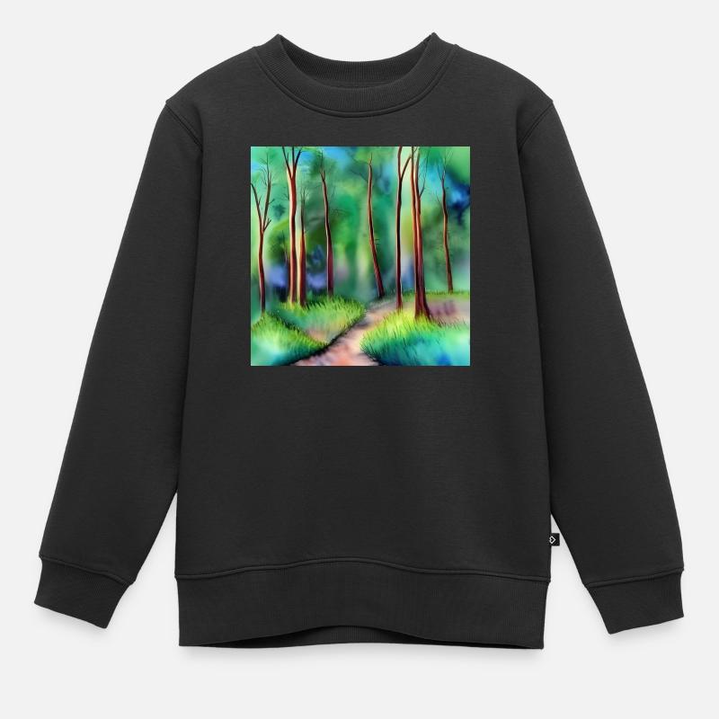 Route forestière aquarelle - Sweat Premium enfant bio - noir