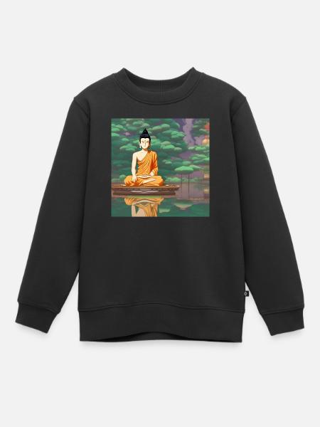Art de statue de Bouddha de bande dessinée - Sweat Premium enfant bio - noir