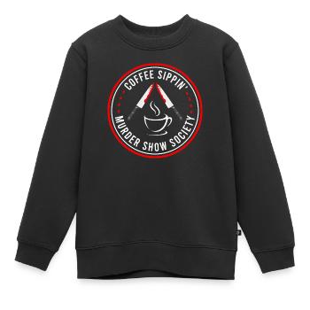 True Crime and Coffee sipping Murder Show Society - Kinder Premium Organic Sweatshirt - Schwarz - Vorne - AI Model Kid Female (0cm)