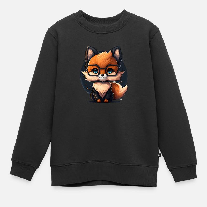Mignon Mignon Cartoon Fox avec des lunettes - Sweat Premium enfant bio - noir
