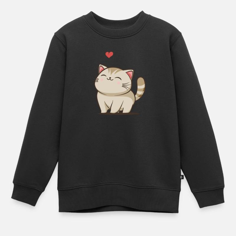 Chat kawaii avec cœur - Sweat Premium enfant bio - noir