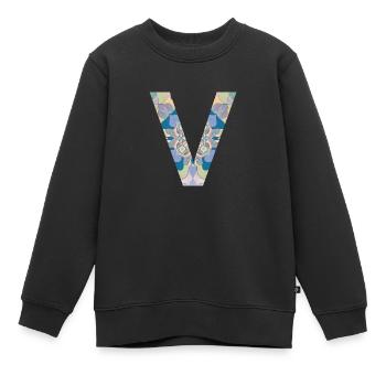 Lettre V en mandala - Sweat Premium enfant bio - noir - Devant - AI Model Kid Female (0cm)