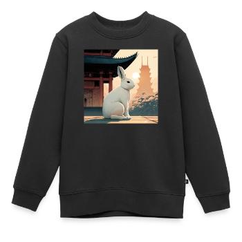 lapin devant un temple asiatique - Sweat Premium enfant bio - noir - Devant - AI Model Kid Female (0cm)