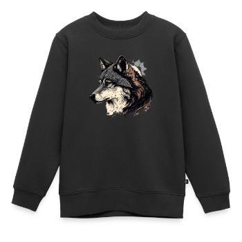 Loup - Sweat Premium enfant bio - noir - Devant - AI Model Kid Female (0cm)