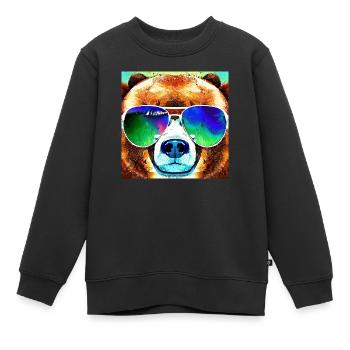 Ours cool avec lunettes d’aviateur - Sweat Premium enfant bio - noir - Devant - AI Model Kid Female (0cm)
