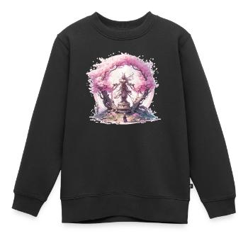 Statue under a cherry blossom tree - Kids Premium Organic Sweatshirt - black - Front - AI Model Kid Female (0cm)