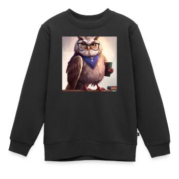 Owl comme bibliothécaire art numérique - Sweat Premium enfant bio - noir - Devant - AI Model Kid Female (0cm)