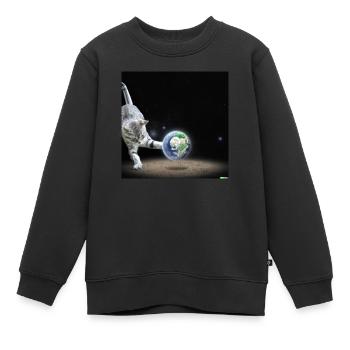 cat playing with earth in space - Kinder Premium Organic Sweatshirt - Schwarz - Vorne - AI Model Kid Female (0cm)