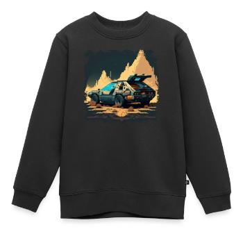 Retro Rennwagen in der Zukunft als Pixelart - Kinder Premium Organic Sweatshirt - Schwarz - Vorne - AI Model Kid Female (0cm)