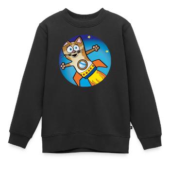 Rocket Cat - Kinder Premium Organic Sweatshirt - Schwarz - Vorne - AI Model Kid Female (0cm)