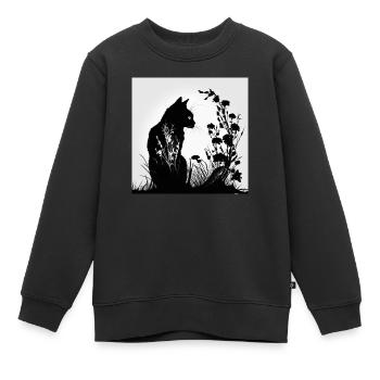 Silhouette Katze im Gras - Kinder Premium Organic Sweatshirt - Schwarz - Vorne - AI Model Kid Female (0cm)