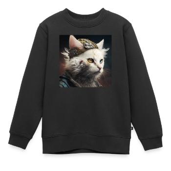 Odins Katze - Kinder Premium Organic Sweatshirt - Schwarz - Vorne - AI Model Kid Female (0cm)