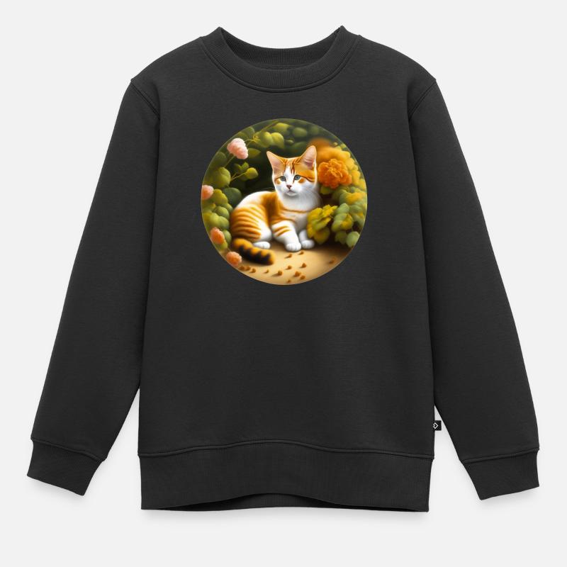 Chat mignon dans le jardin - Sweat Premium enfant bio - noir