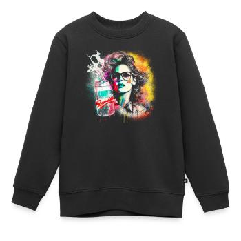 Retro 80s Woman mit Airbrush Details, Getränkedose - Kinder Premium Organic Sweatshirt - Schwarz - Vorne - AI Model Kid Female (0cm)