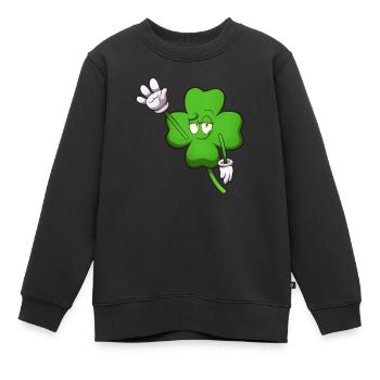 Personnage de trèfle à quatre feuilles agitant - Sweat Premium enfant bio - noir - Devant - AI Model Kid Female (0cm)