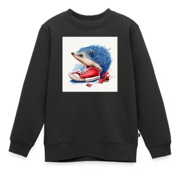 Blauer Igel und rote Schuhe - Kinder Premium Organic Sweatshirt - Schwarz - Vorne - AI Model Kid Female (0cm)