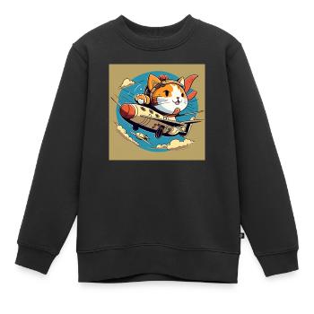 Cartoon chat volant - Sweat Premium enfant bio - noir - Devant - AI Model Kid Female (0cm)