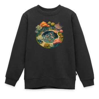 Jardin japonais avec étang de carpes koï - Sweat Premium enfant bio - noir - Devant - AI Model Kid Female (0cm)