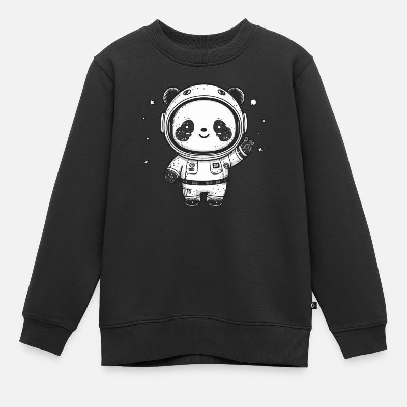 Kawaii Mignon Heureux astronaute Panda - Sweat Premium enfant bio - noir