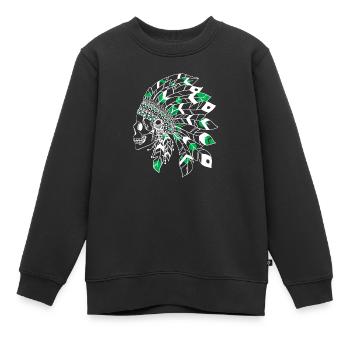 Totenkopf mit weißem und grünem indischen Kopfschmuck - Kinder Premium Organic Sweatshirt - Schwarz - Vorne - AI Model Kid Female (0cm)