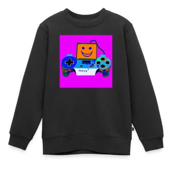 a PS-5 smiling illustroke 2 - Kids Premium Organic Sweatshirt - black - Front - AI Model Kid Female (0cm)