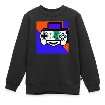 a PS-5 smiling illustroke 3 - Kids Premium Organic Sweatshirt - black - Front - AI Model Kid Female (0cm)