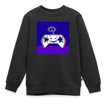 a PS-5 smiling illustroke - Kids Premium Organic Sweatshirt - black - Front - AI Model Kid Female (0cm)