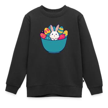 Ostereier-Korb und süßem Hasen - Kinder Premium Organic Sweatshirt - Schwarz - Vorne - AI Model Kid Female (0cm)