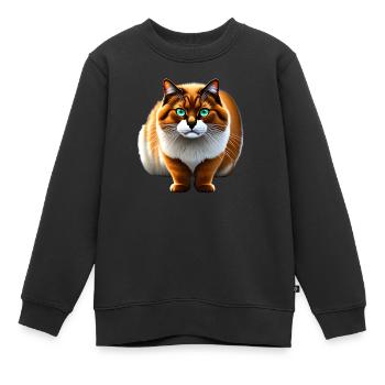 Chat poilu aux yeux profonds - Sweat Premium enfant bio - noir - Devant - AI Model Kid Female (0cm)