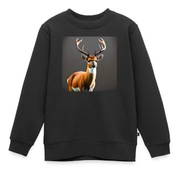 Cerf curieux - Sweat Premium enfant bio - noir - Devant - AI Model Kid Female (0cm)
