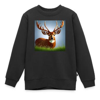 Hirsch im Gras - Kinder Premium Organic Sweatshirt - Schwarz - Vorne - AI Model Kid Female (0cm)