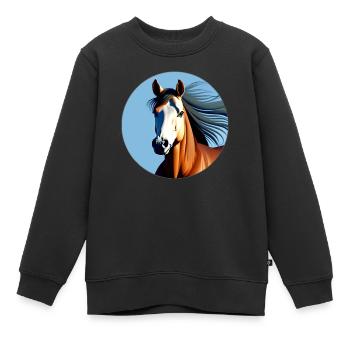 Cheval de sport marron au galop - Sweat Premium enfant bio - noir - Devant - AI Model Kid Female (0cm)
