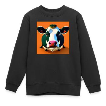 Schwarzweiss-Kuh auf orange Hintergrund - Kinder Premium Organic Sweatshirt - Schwarz - Vorne - AI Model Kid Female (0cm)
