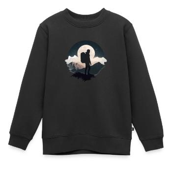 Backpacker im Mondschein, Wanderung - Kinder Premium Organic Sweatshirt - Schwarz - Vorne - AI Model Kid Female (0cm)