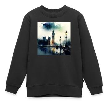 Paysage de Londres Big Ben Aquarell - Sweat Premium enfant bio - noir - Devant - AI Model Kid Female (0cm)