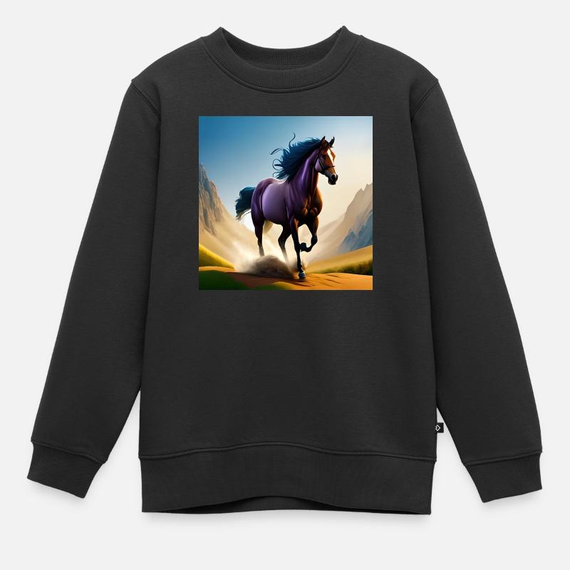 Cheval au galop dans le sable - Sweat Premium enfant bio - noir