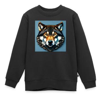 Portrait de loup standard - Sweat Premium enfant bio - noir - Devant - AI Model Kid Female (0cm)